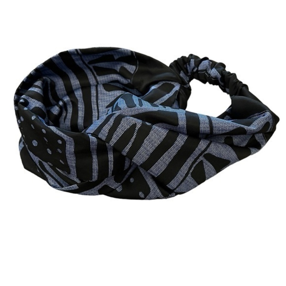 NWOT Blue & Black African Print Wide Double Twisted Fabric Headband